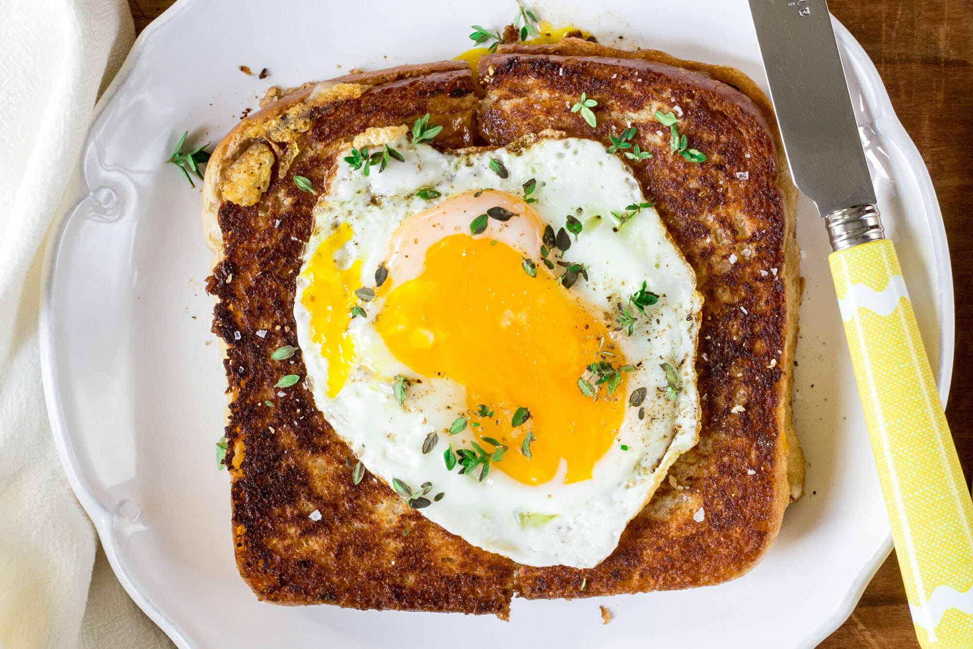 Easy Croque-Madame (Ham And Grilled Cheese Sandwich With Fried Egg