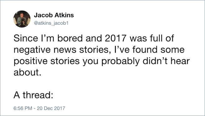 Tired of Negative News, Man Tweets Positive Things That Happened This Year