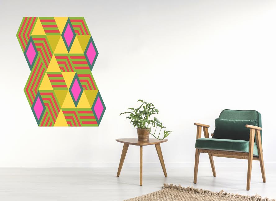 Large scale geometric art for the floor, wall and ceiling
