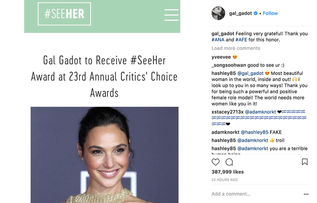 Wonder Woman’s Gal Gadot Is Getting An Award For Challenging Sexist Stereotypes Onscreen And Off