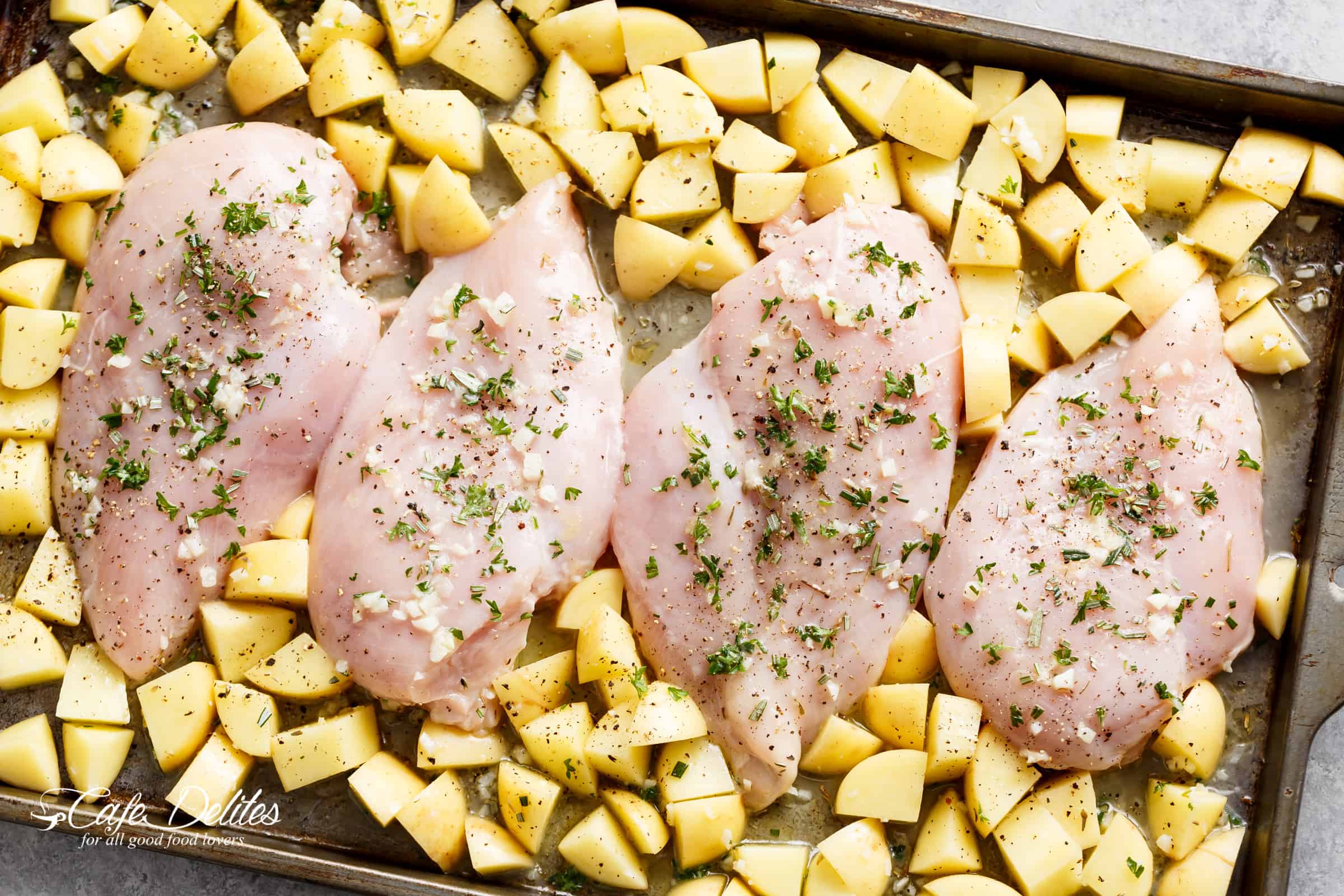 Sheet Pan Garlic Herb Butter Chicken &amp; Potatoes
