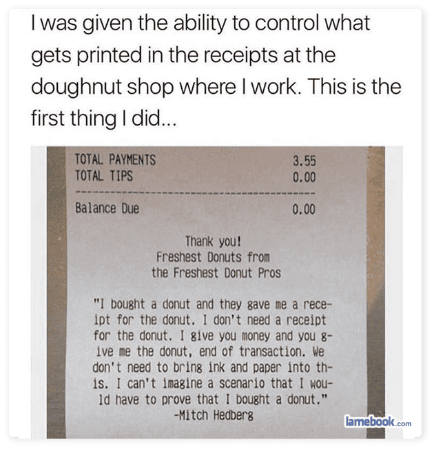 Lamebook – Funny Facebook Statuses, Fails, LOLs and More – The Original » Donut Receipt