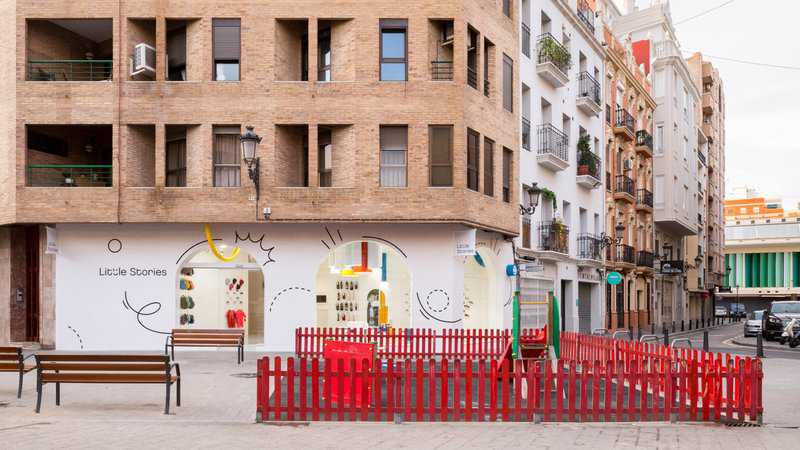 Arched doorways and bold hues feature inside Little Stories shoe store