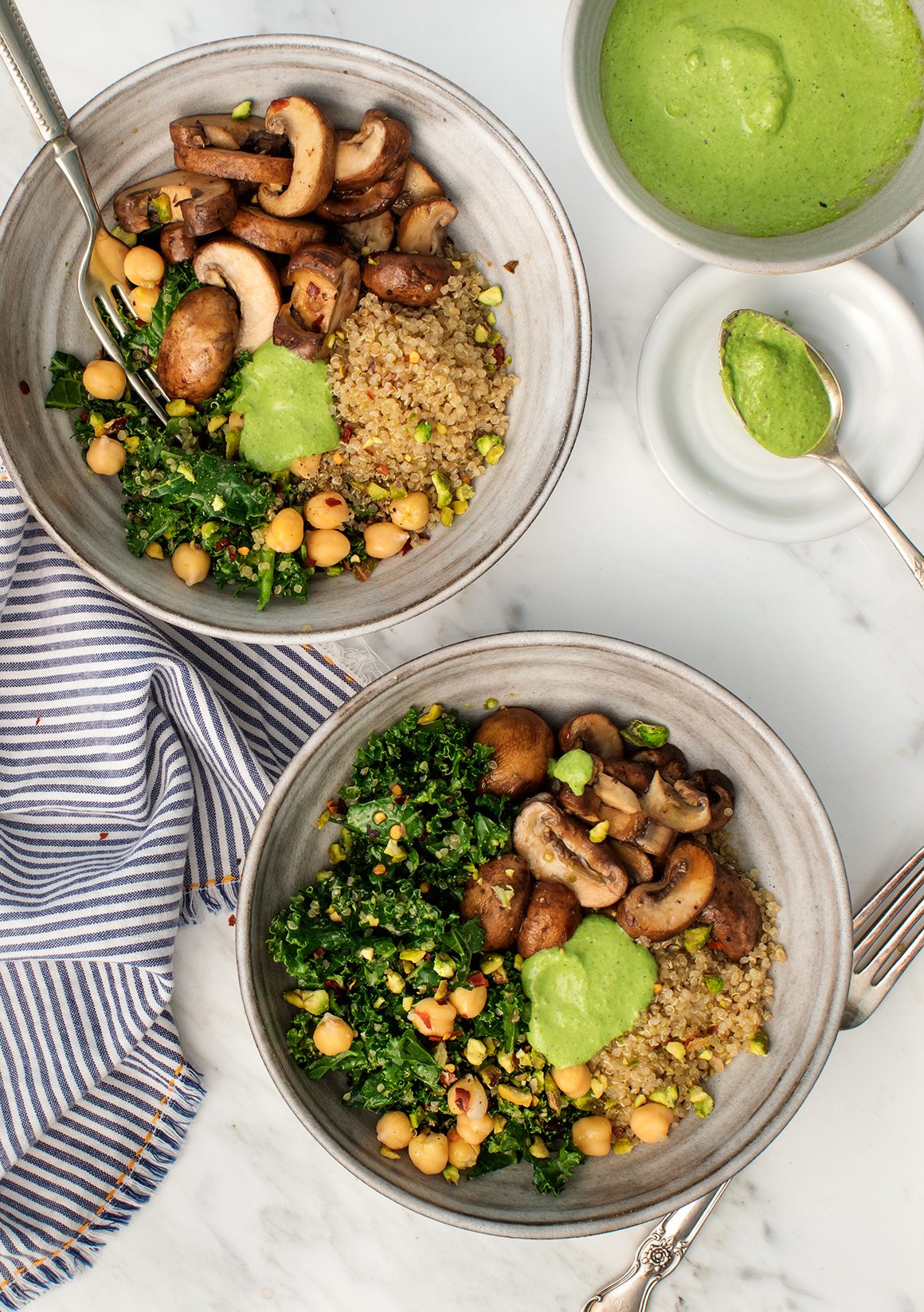 Kale Pesto Mushroom Pistachio Bowls Recipe