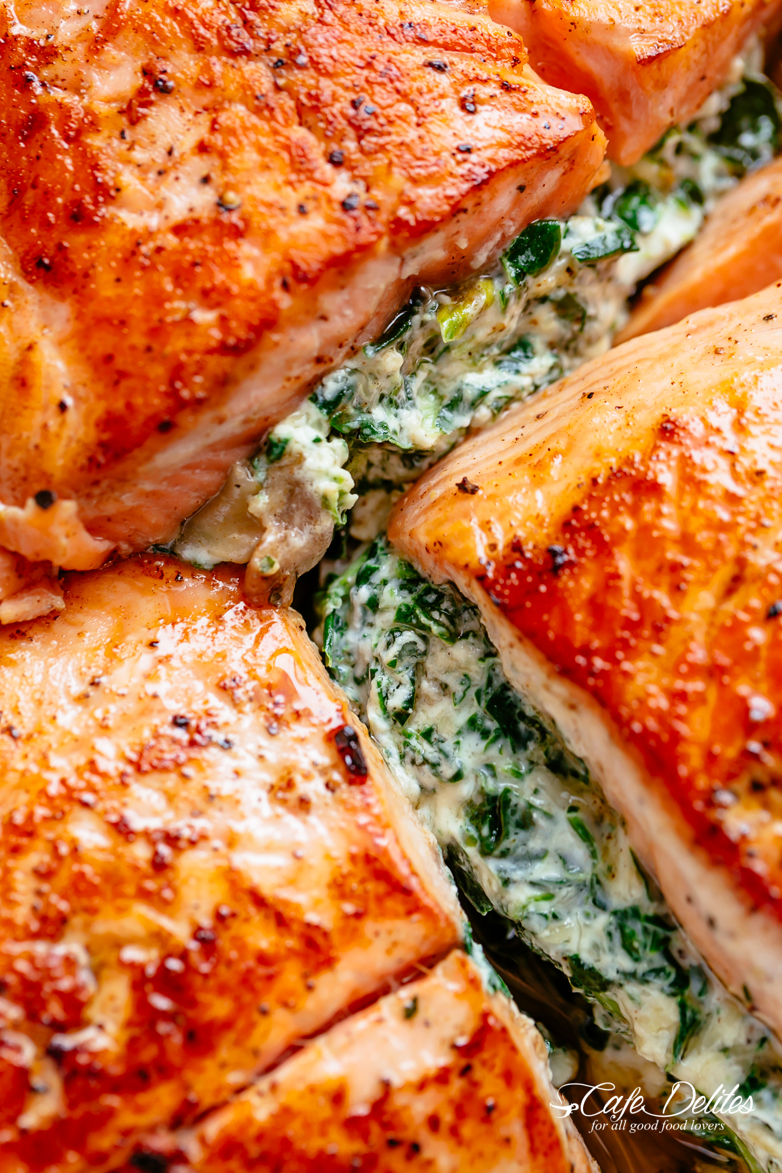 Creamy Spinach Stuffed Salmon in Garlic Butter