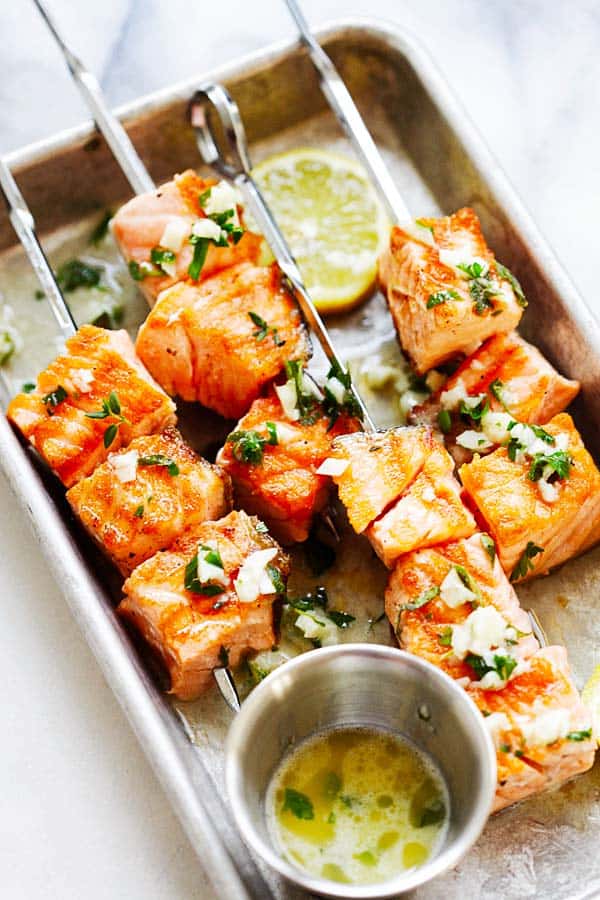 Summer Garlic Butter Salmon Kebab