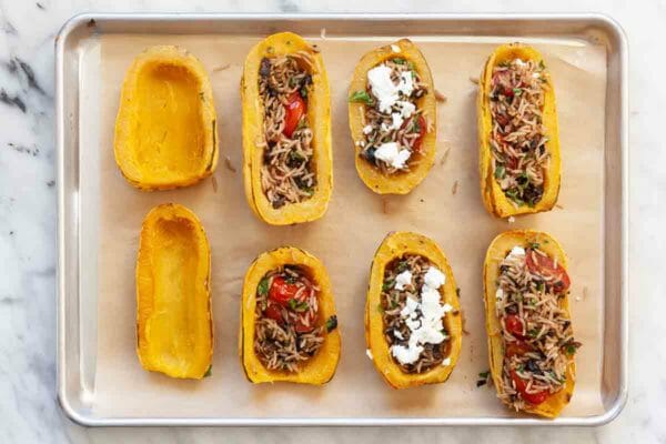 Yummy Recipe of Stuffed Delicata Squash with Goat Cheese and Pancetta!
