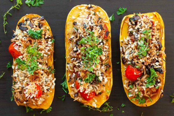Yummy Recipe of Stuffed Delicata Squash with Goat Cheese and Pancetta!