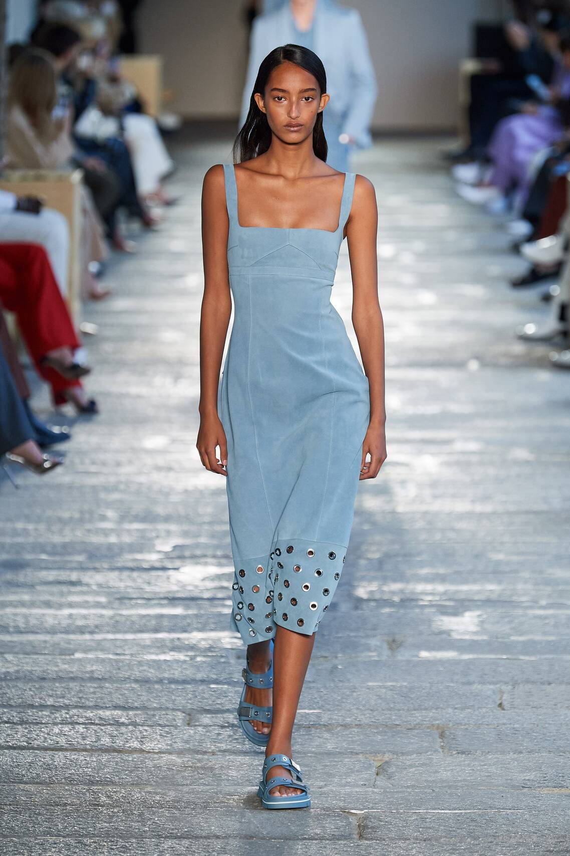 Gorgeous Floral print, eyelets and Irina Shayk among models at the Boss Spring 2021 show.