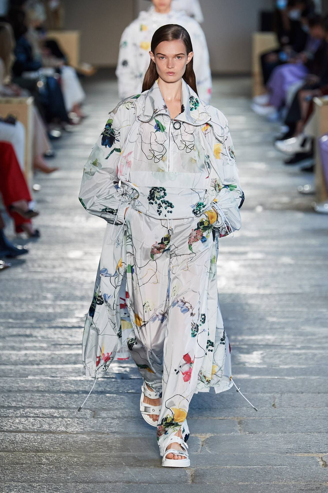 Gorgeous Floral print, eyelets and Irina Shayk among models at the Boss Spring 2021 show.