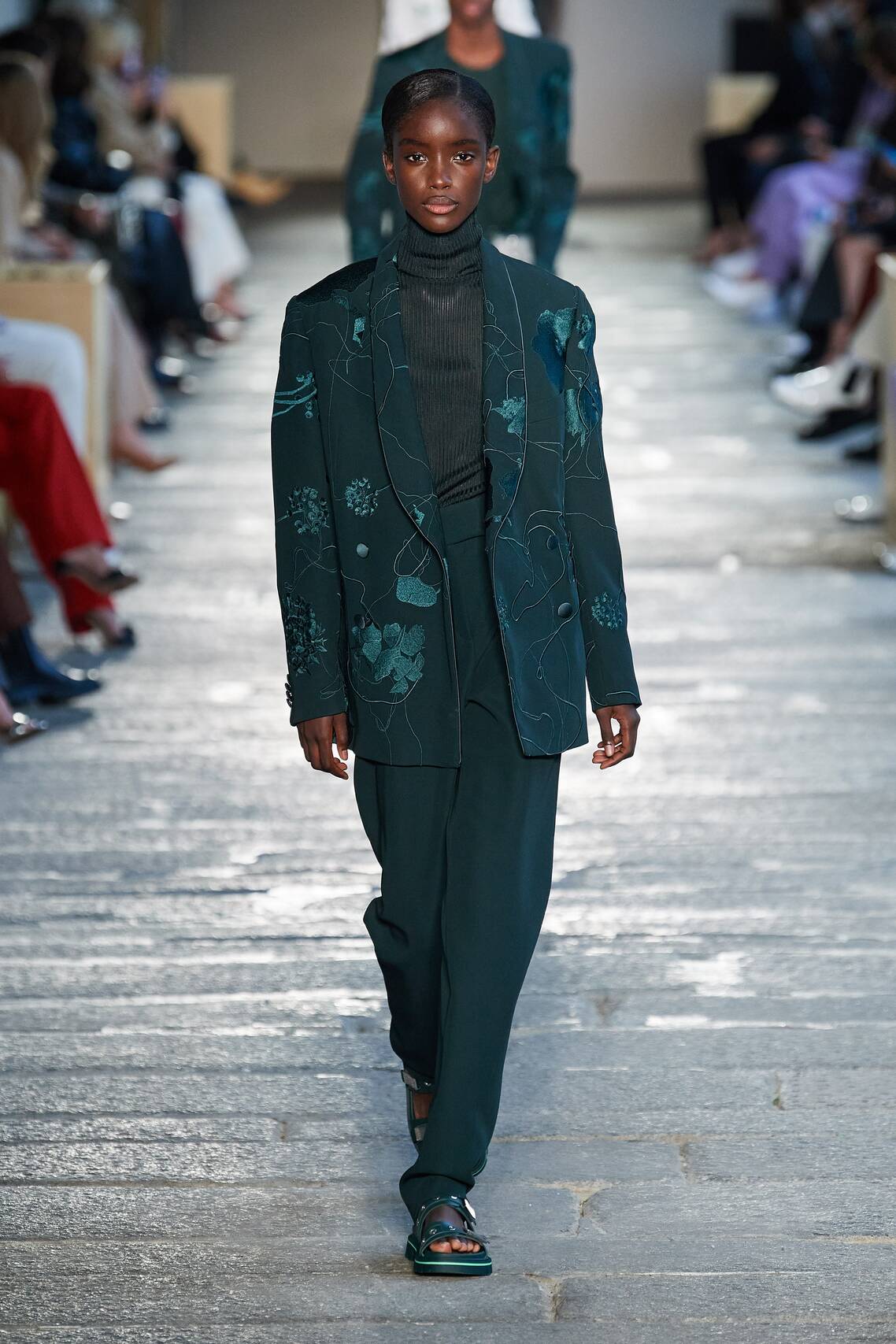 Gorgeous Floral print, eyelets and Irina Shayk among models at the Boss Spring 2021 show.