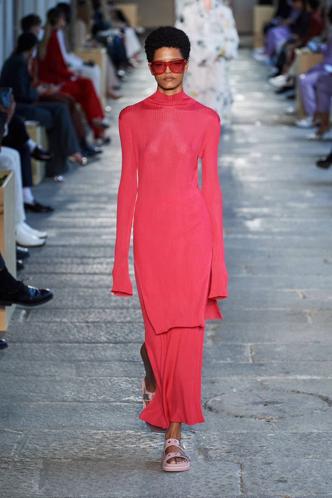 Gorgeous Floral print, eyelets and Irina Shayk among models at the Boss Spring 2021 show.